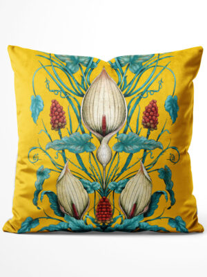 Poisonous Plant Yellow Velvet Cushion