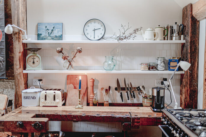 Kitchen shelves at Dell Lodge, Cairngorms